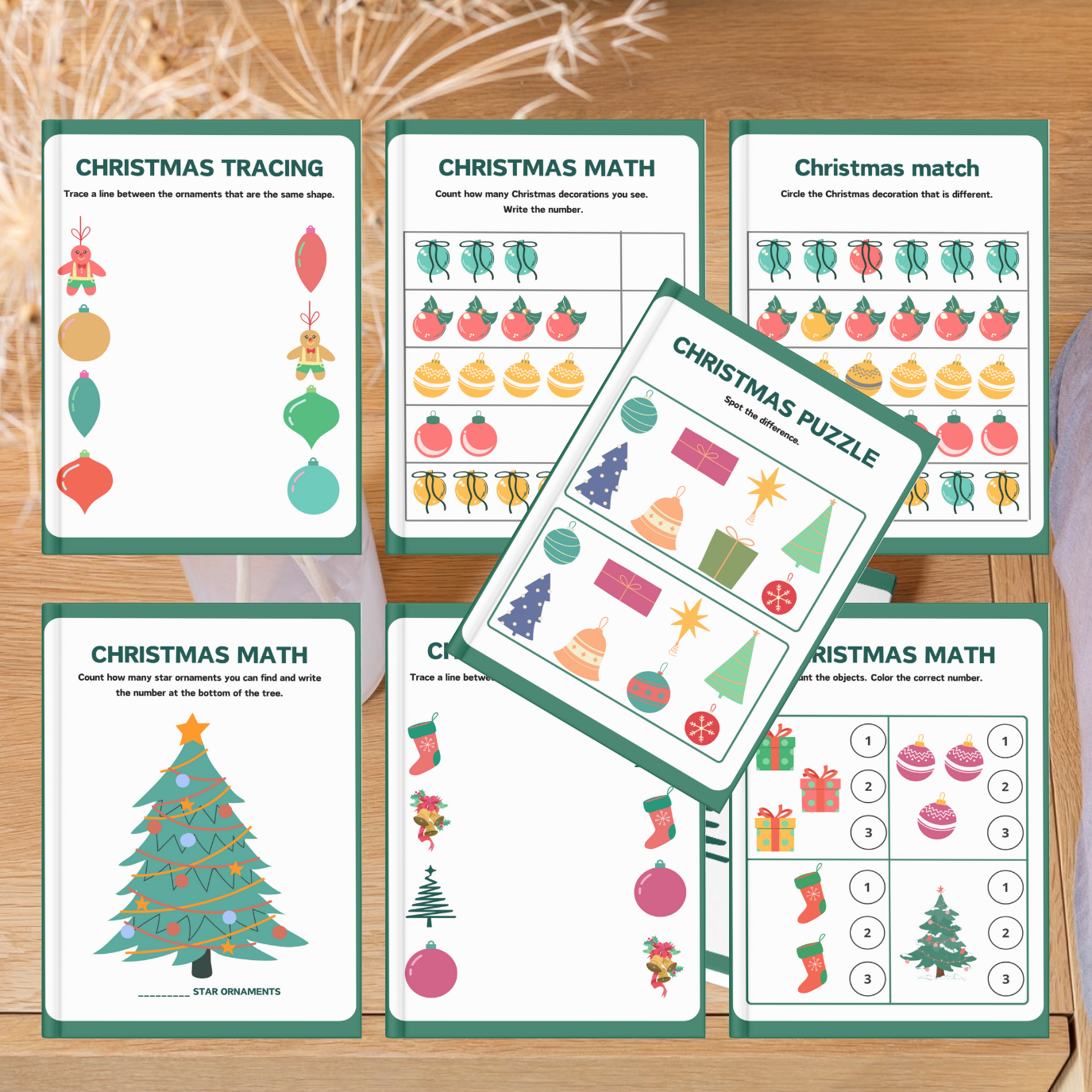 Christmas Activity Worksheets for Kids - 8 printable PDF and PNG files