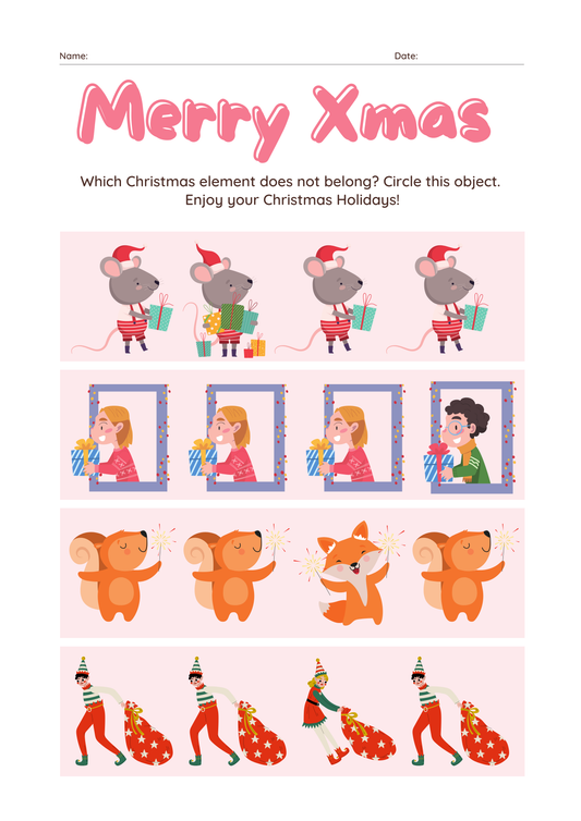 Christmas Activity Worksheet – “Find the Odd One Out” (2-Page Printable PDF)