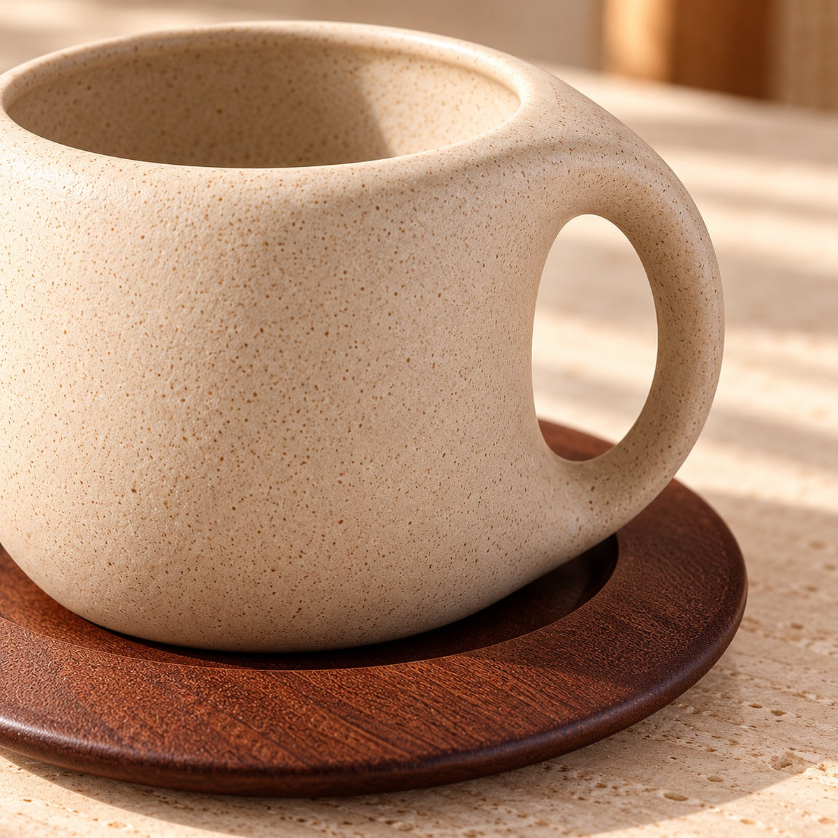 SLOW CUP™ — Stoneware Cup & Wood Saucer