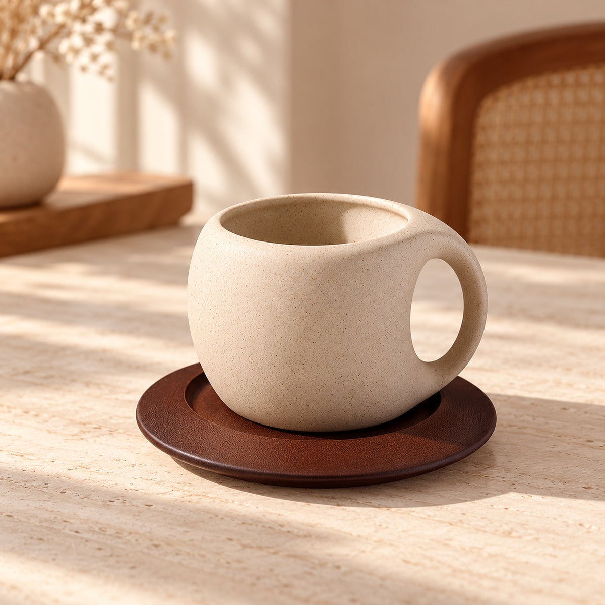 SLOW CUP™ — Stoneware Cup & Wood Saucer
