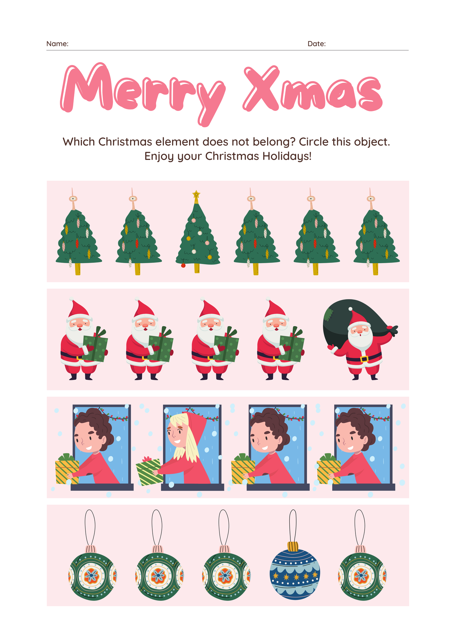 Christmas Activity Worksheet – “Find the Odd One Out” (2-Page Printable PDF)