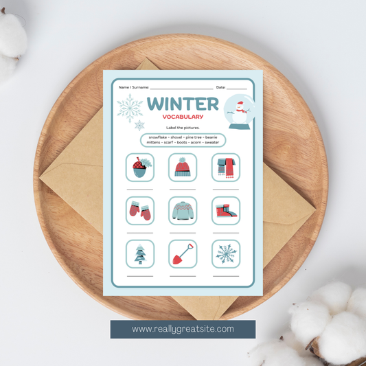 Winter Vocabulary Worksheet – Fun ESL Printable for Kids - Wellmony