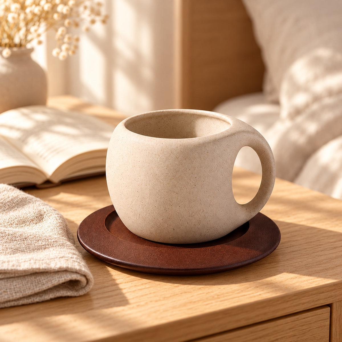 SLOW CUP™ — Stoneware Cup & Wood Saucer